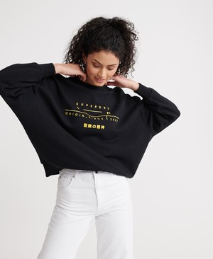 Superdry Slouchy Coded Loopback Női Pulóver Fekete | UIBQE5762